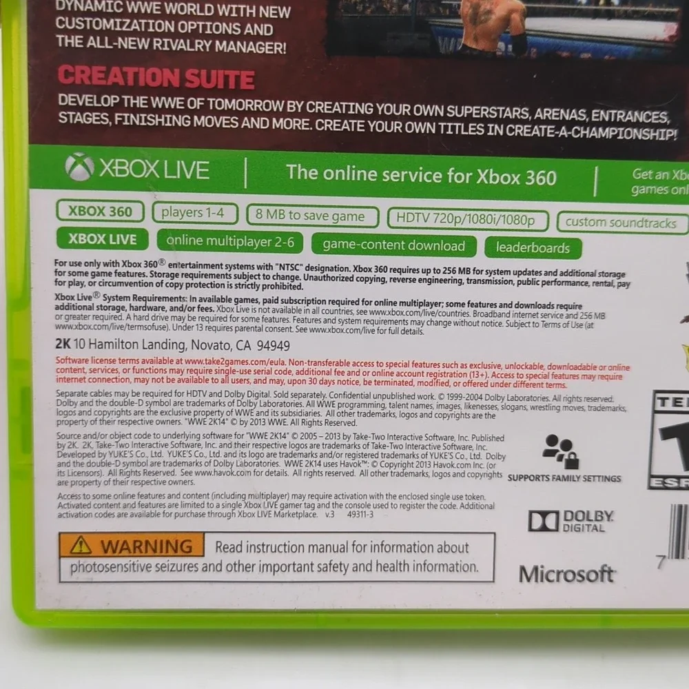 WWE 2K14 Xbox 360 Game The Rock Dwayne Johnson Cover TESTED Works Manual in Case